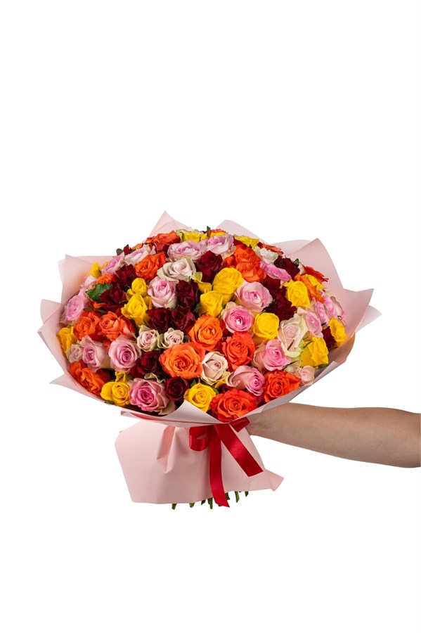Букет микс из 101 розы (Кения) 40см в оформлении 2459