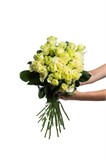 Букет из 25 белых роз (Эквадор) 60 см "Мондиаль" с лентой 2513